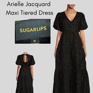 Sugarlips Arielle Jacquard V Neck Short Puff Sleeve Tiered Maxi Dress
